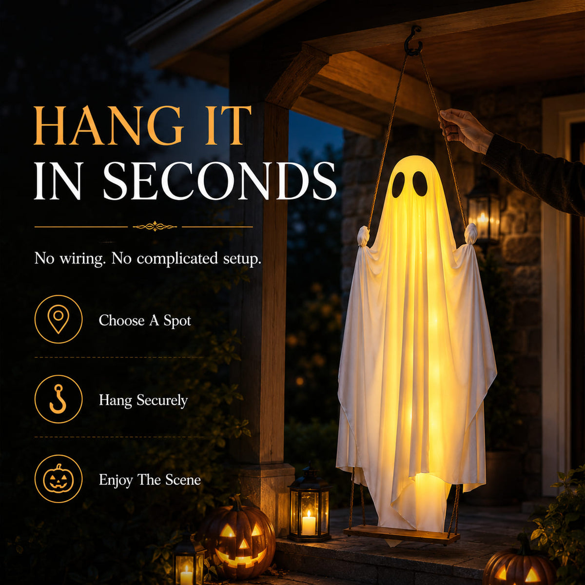 👻Halloween Limited- Time Discount5FT Hanging Swing Ghost Decor I Remote String Lights · Waterproof Fabric·Outdoor Halloween Prop