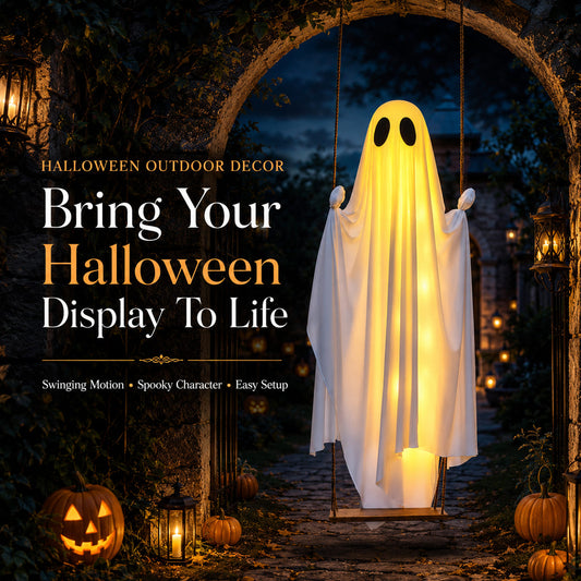 👻Halloween Limited- Time Discount5FT Hanging Swing Ghost Decor I Remote String Lights · Waterproof Fabric·Outdoor Halloween Prop